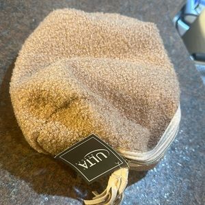 Free with $25.00 purchase brown Ulta fuzzy makeup bag zipper tan nwt add bundle